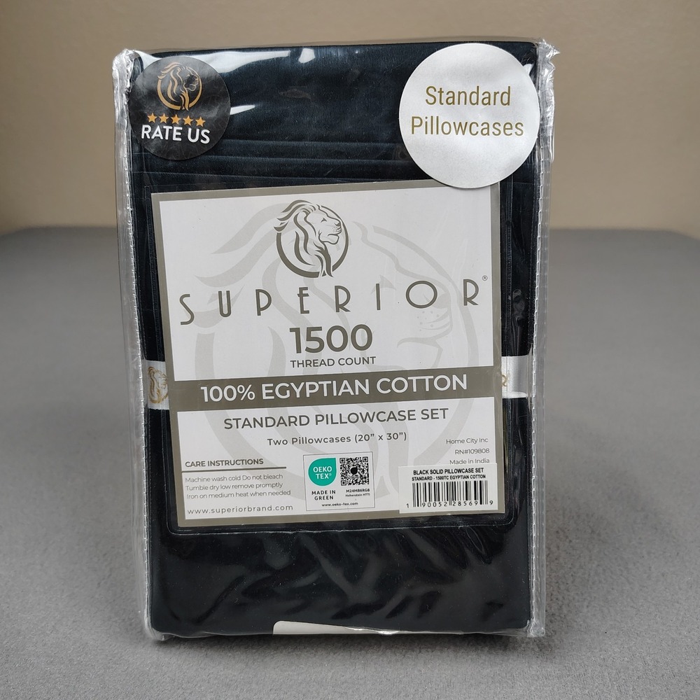 SUPERIOR 100% Egyptian Cotton 1500 Thread Count Standard Pillowcase Black 2 Pack